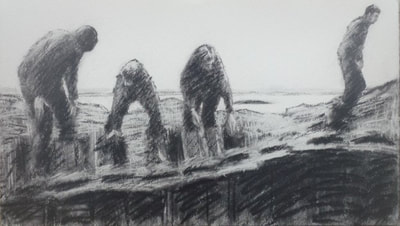 PEAT PANORAMA charcoal 45 x 77 cms £700 (framed)
