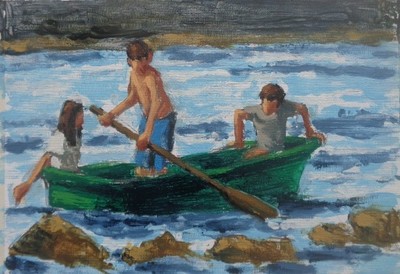 BOATING  oil on paper 20 x 30 cms SOLD